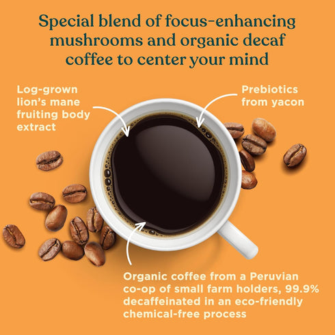 Immune 24 Count Four Sigmatic Decaf Mushroom Coffee K-Cups | Organic Dark Roast Coffee with Lions Mane & Yacon | Focus