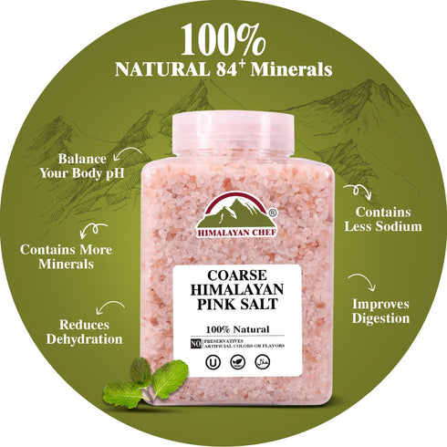5 lbs 84+ Pack 2 Himalayan Chef Coarse Salt for Grinder Refill, jar, Contains Trace Minerals, Perfect for Cooking, Pink