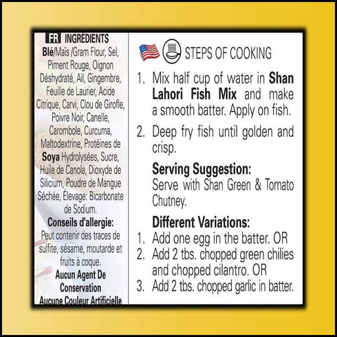 Shan Lahori Fish Recipe and Seasoning Mix 3.5 oz (100g) - Spice Powder for Batter Coated Fried Fish - Suitable for Vegetarians - Airtight Bag in a Box