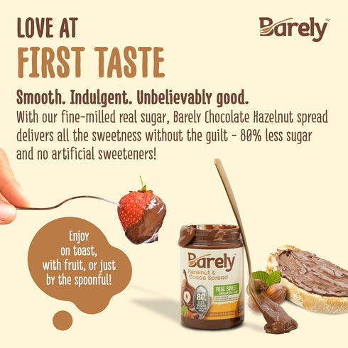 3.2 (2-Pack) Hazelnut & Cocoa Spread by Barely, Low Sugar & No Artificial Sweeteners, Vegan, Keto Friendly, Delicious