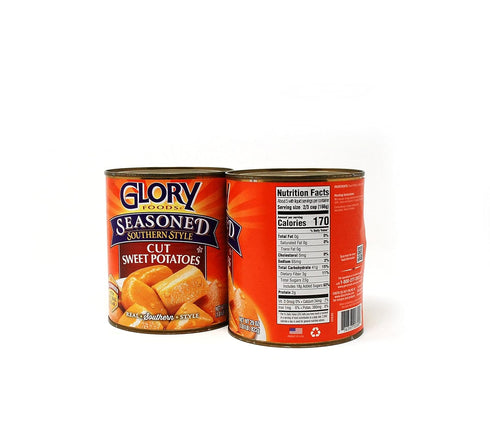 JFS 2 Pack 29 oz Glory Foods Cut Sweet Potatoes Canned, of cans, Seasoned Southern Style with exclusive Recipe Card