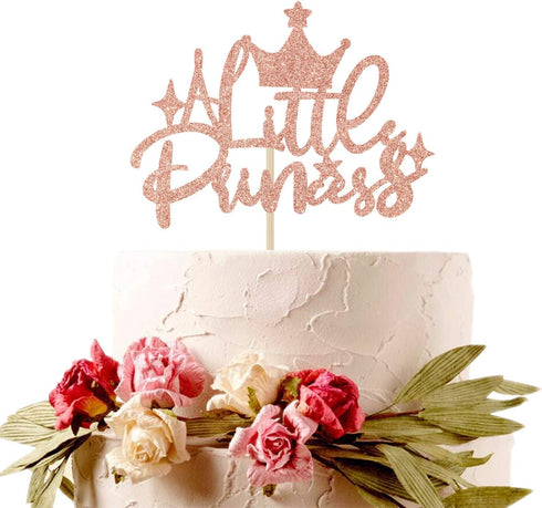 A Little Princess Cake Topper - Happy Birthday Decor for Girls, Baby Shower/Gender Reveal, Rose Gold Glitter