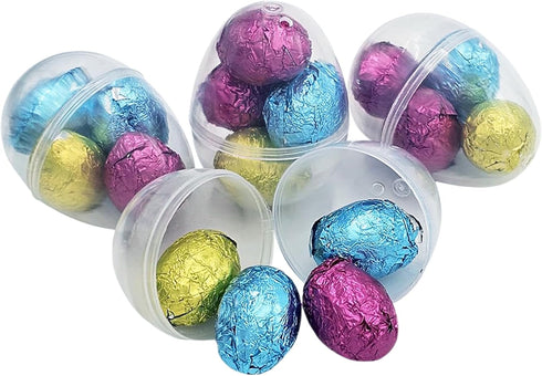Chochkees 2.25" Inch (25-Pack) Fillable Transparent Easter Eggs with Hinge Bulk Clear Bright Plastic Easter Eggs
