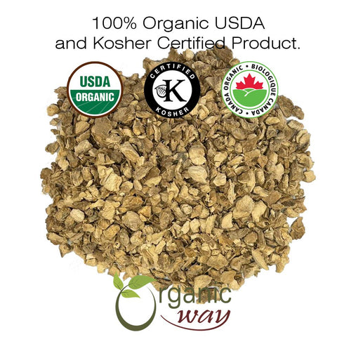 Organic Way Premium Dried Ginger Root Cut & Sifted (Zingiber officinale) - 1/4 LBS, Organic & Kosher Certified, Raw,