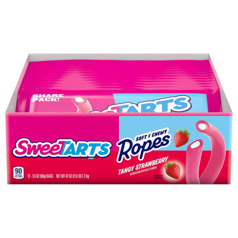 SweeTARTS Ropes, Candy, Tangy Strawberry, Soft and Chewy, 3.5 oz (Pack of