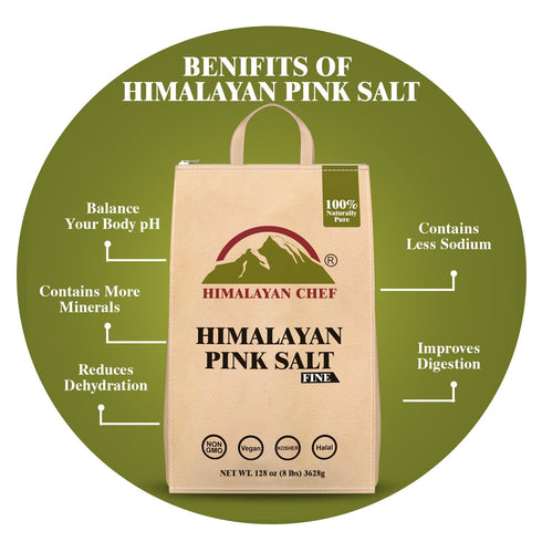 8 lbs Himalayan Chef Pink Himalayan Salt Extra Fine Grain, Bag - Pure, Natural, Kosher, Non-GMO, Mineral-Rich