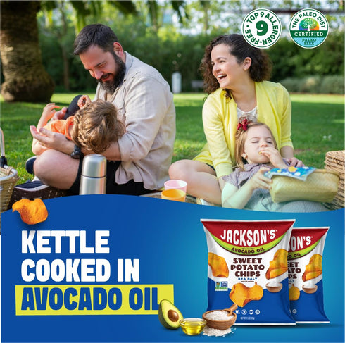 (1.5 oz, Pack 10) Jacksons Sweet Potato Kettle Chips with Sea Salt made with Premium Avocado Oil