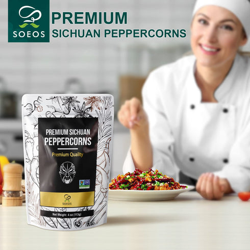 Soeos Premium Szechuan Peppercorns, 4oz (113g), Authentic Sichuan Red Peppercorn for Mapo Tofu and Kung Pao Chicken