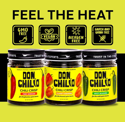 5 oz, 3 Pack 100% Don Chilio Medium Heat Serrano Mexican Chile Crisp, Crunchy Sliced Serrano Fried Chili Peppers in Hot