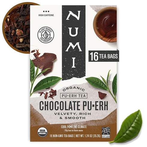 Numi Organic Chocolate Pu-erh Tea, 16 Dark Tea Bags, Aged Yunnan Pu-erh