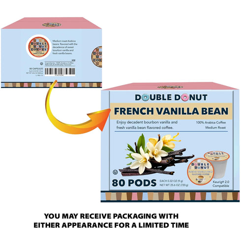 80 Count (Pack 1) French Vanilla Coffee Medium Roast Flavored Coffee Pods for Keurig K Cups Makers from Double Donut