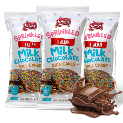 LIEBERS Sprinkled Topped Milk Chocolate Rice Cakes, Kosher Certified Dairy, Gluten Free