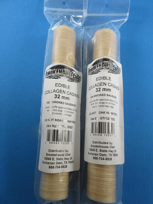 Smokehouse Chef 32 mm 40 lbs Kielbasa, diameter collagen casings for homemade sausage For of meat. Smoked links, Brats