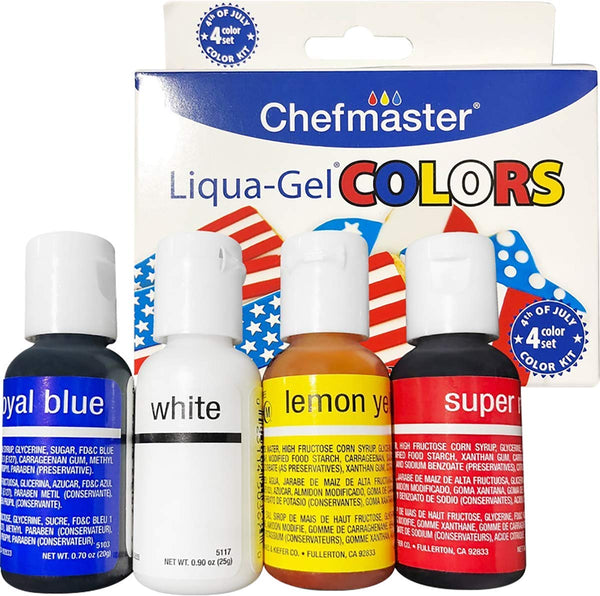 Chefmaster 4-Bottle Set of Patriotic Liqua-Gel Food Coloring, Vibrant Colors, Professional-Grade Dye