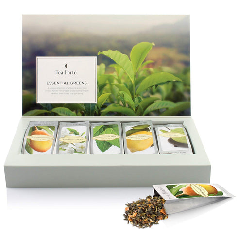 Tea Forte Green Tea Assortment Gift Set, 15 Count, Single Steeps Loose Leaf, Assorted Blends, Pre-Portioned Pouches