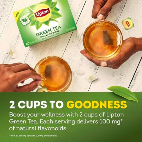 240 (40ct Pack 6) Lipton Signature Blend Green Tea Bags, Unsweetened Teabags for Hot Tea or Iced Tea with Caffeine