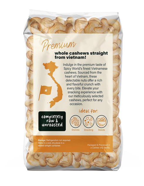 Spicy World 2 (32oz) Raw Cashews Whole Pound - Non-GMO, Unsalted, Natural & Pure Whole Cashews - Great for Pesto