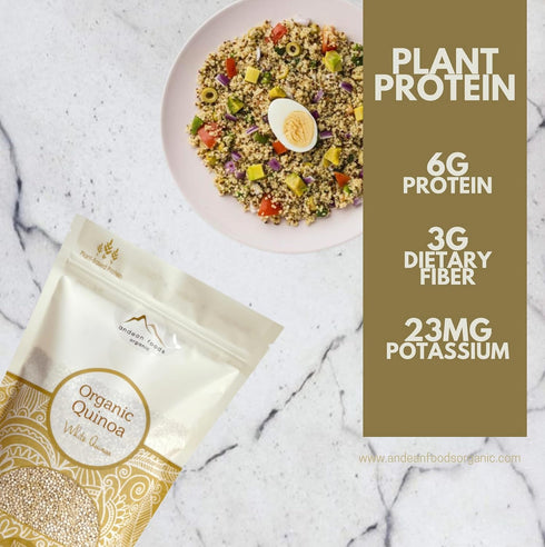 Andean Foods Organic 1 lb, 16 oz White Quinoa PREMIUM QUALITY Superfood Grain Non-GMO, Gluten Free, Vegan