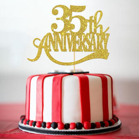 Gold Glitter 35th Anniversary Cake Topper for Happy 35th Wedding Anniversary / Birthday Party Decorations
