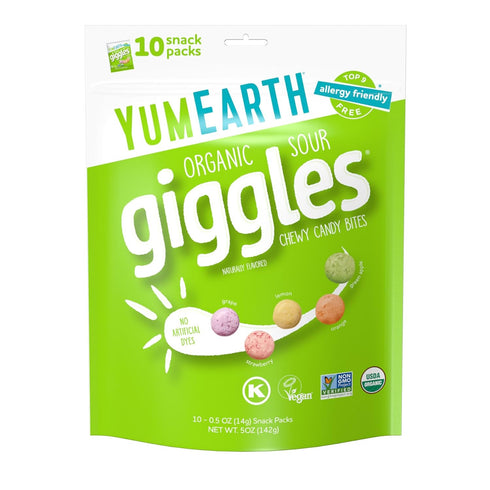YumEarth Organic Sour Giggles Chewy Candy - Allergy Friendly, Non GMO, Gluten Free, Vegan, 0.5 Ounce (Pack of 10)
