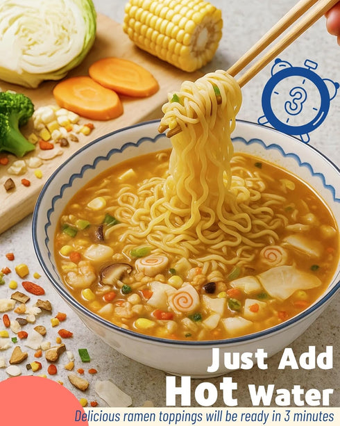 11 12.35 oz Dried Ramen Toppings Mix Seafood & Veggies - Real Squid, Shrimp, Fish Cake & Goji Berry, Low Fat, No Added