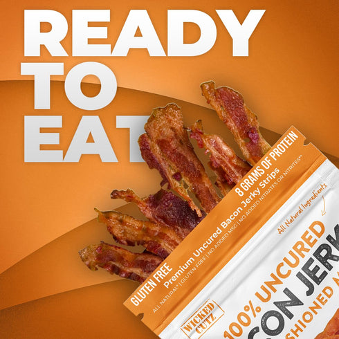 Pack 5 24g (5 Bacon Jerky Variety | Flavors & Up to Protein Per Bag | Fully Cooked, Tender, Easy to Chew, USA Made