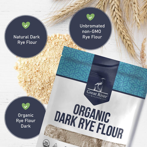 5 Lb Great River Milling Organic Dark Rye Flour | Whole Grain, Non-GMO, Kosher, Unbromated | Earthy Flavor for Rye