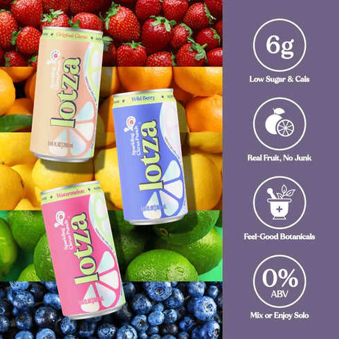 (Pack 12) Pack Lotza Sparkling Non-Alcoholic Adaptogen Drink with Electrolytes | Non-Alcoholic Mocktail & Drink Mixer|