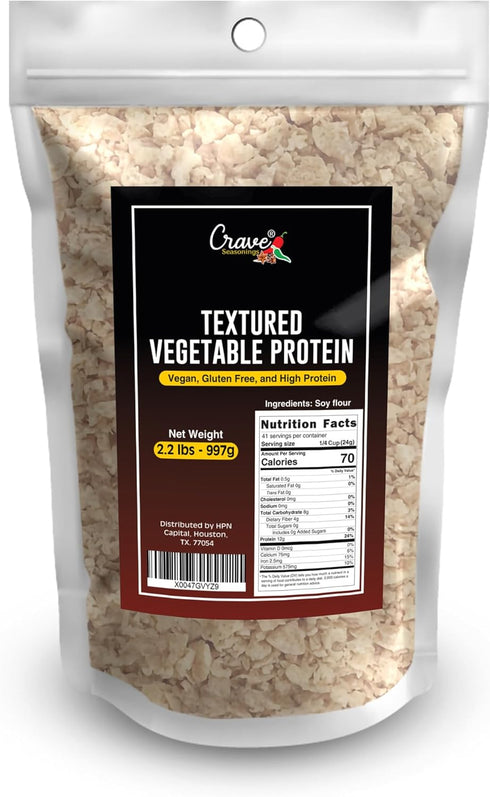Crave Seasonings 2.2LB Crave Textured Vegetable Protein, Bag, Vegan, Gluten Free, High Protein Chunks, Unflavored