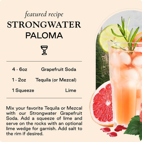 12 Pack (8.4 Oz Strongwater Sparkling Grapefruit Soda - Cans Fl Each) - Premium Craft Cocktail Mixer Made with Rocky