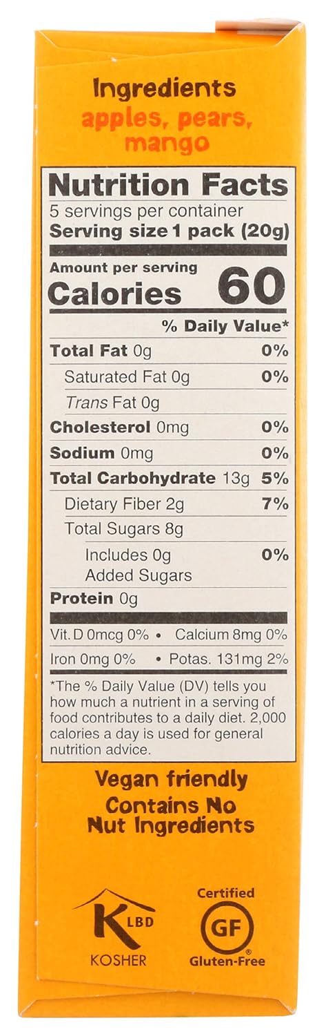 Bear Yoyo BEAR, Real Fruit Yoyos, 0.7 Oz, Mango, 5 Count - No Added Sugar, All Natural, Vegan Snack