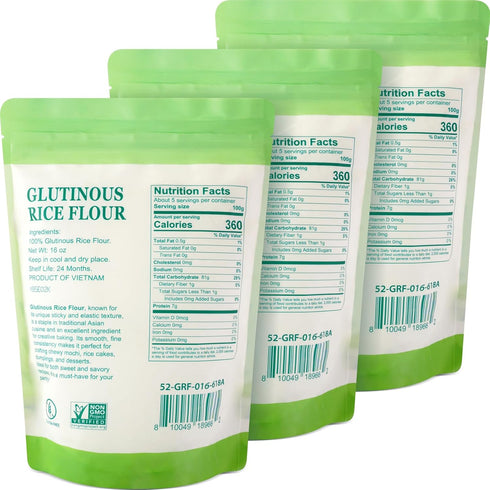 52USA 48 1 (Pack 3), Glutinous Rice Flour Ounce (Basic), Pound of Rice Flour for Baking or Cooking, Product