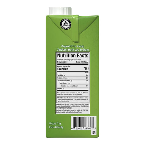 48 oz 8) Pacific Foods Low Sodium Organic Free Range Chicken Broth, Carton (Case