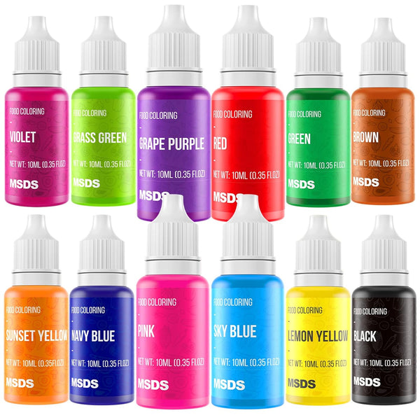Food Coloring Liquid Set - 12 Vibrant Color Food Grade, Food Coloring