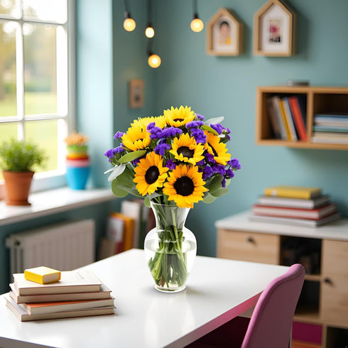 Stargazer Barn Sunflower Fields Bouquet with Vase - Fresh Cut Flower Delivery, Hand-Tied in the USA, Gift for Birthday