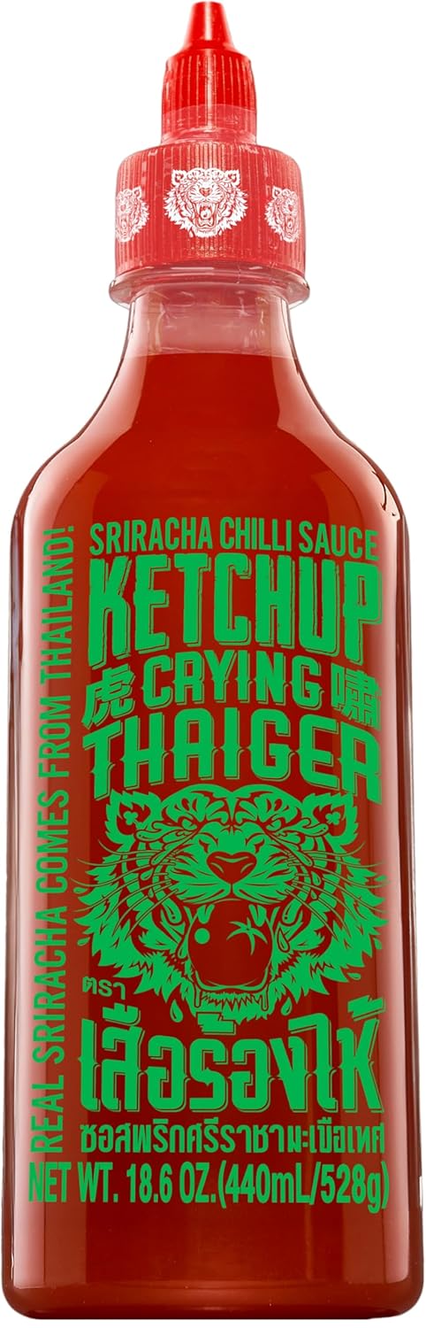 Crying Thaiger Sriracha Ketchup Chili Sauce in Squeeze Bottle 18.6 Ounce, Vegan, Gluten Free,