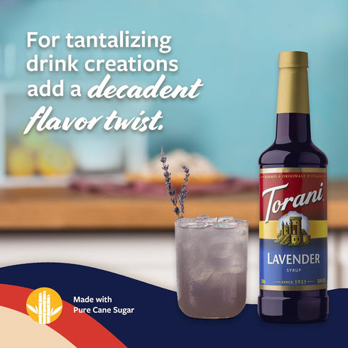 25.4 Oz Torani Coffee Syrup, Lavender Flavored Syrup for Drinks, Pump Included, Fl