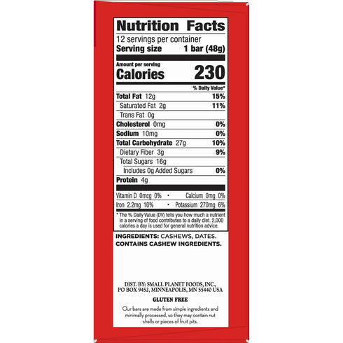 1.7 oz, 12 Larabar Cashew Cookie, Gluten Free Vegan Fruit & Nut Bars, ct