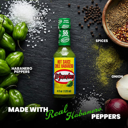 4 oz (120 ml), (Pack 1) El Yucateco Green Habanero Hot Sauce, Authentic Mexican Chile Habanero Sauce, fl Gluten Free