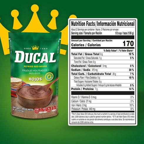 8 (Pack 24) Ducal Refried Red Beans Pouch, Ounce of - Instant Vegetarian Refried Red Beans, Non-GMO And Gluten-Free