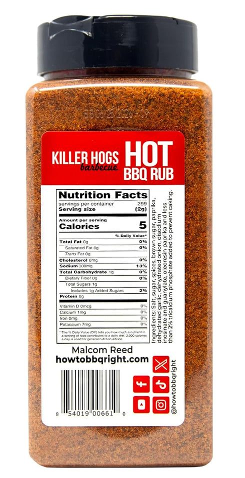 19.8 oz Killer Hogs HOT BBQ Rub | Championship Grill Seasoning for Beef, Steak, Burgers, Pork, and Chicken |