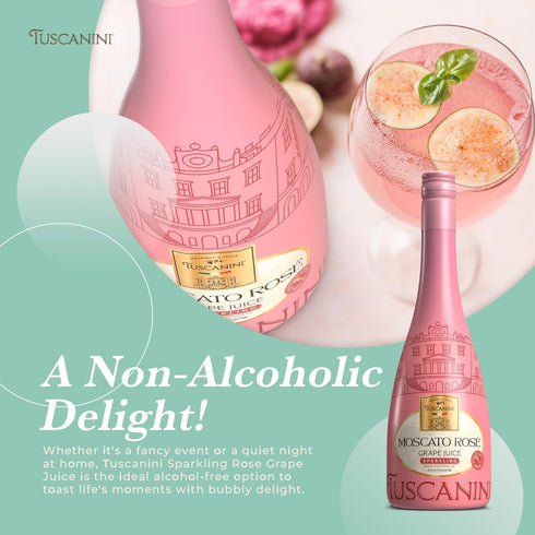 Set, 25.3oz Tuscanini Italian Sparkling Grape Juice Gift | Moscato & Rose Sparkling Grape Juice | Non Alcoholic
