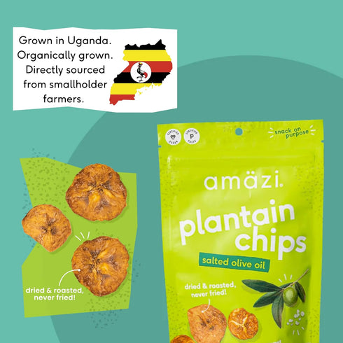 (6 Pack) Amaezi Foods | Dried & Roasted Salted Olive Oil Plantain Chips | All Natural Mini Travel Crunchy Dried Fruit