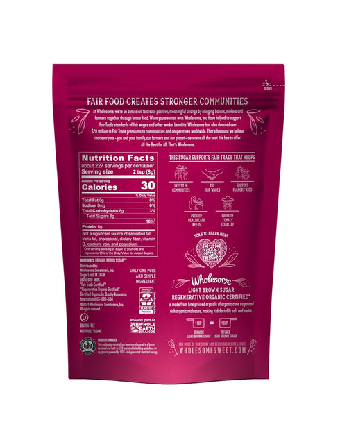 64oz, 1-Pack Wholesome Fair Trade Organic Light Brown Sugar
