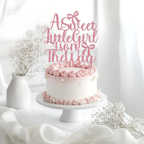 Mis Quince A Sweet Little Girl is on The Way Cake Topper, Pink Bow Baby Shower Cake Decorations, Welcome Baby Girl, Bow