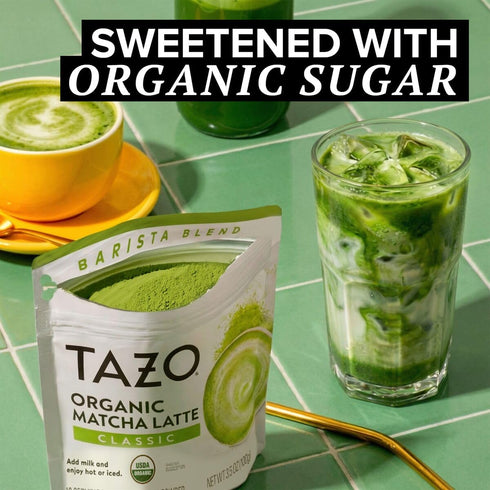 10 3.5 oz (Pack 1) TAZO Organic Classic Matcha Latte, Barista Blend Matcha Powder, Servings, CafQuality Matcha, Lightly