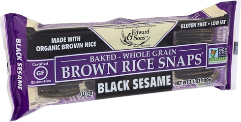 Edward & Sons Organic Brown Rice Snaps, Black Sesame Flavor, 3.5 oz