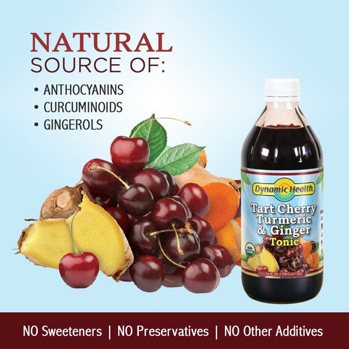 100% 16 oz Dynamic Health Organic Tart Cherry Juice Tonic with Turmeric & Ginger - Sour Tart Cherry Juice Concentrate
