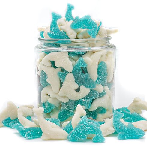 Gummy 8 oz Guatemalan Sharks Gelatin Based, Perfectly Chewy, Cranberry Flavored, Jelly Fruit Candy Bulk in Resealable