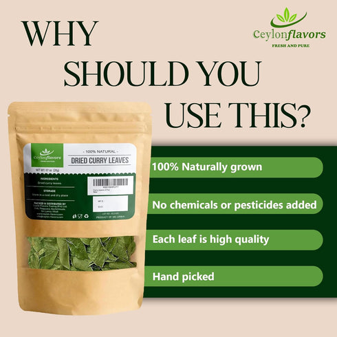 100% (0.7oz) 20g Ceylon Flavors Fresh and Pure Natural Curry Leaves